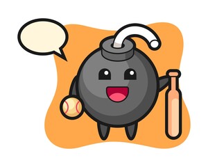 Cartoon character of bomb as a baseball player