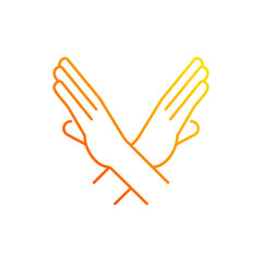 Crossed arms, stop gesture gradient linear vector icon. Request to stop action. Prohibition of action. Thin line color symbols. Modern style pictogram. Vector isolated outline drawing