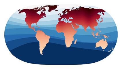 Fototapeta na wymiar World Map Vector. Natural Earth II projection. World in red orange gradient on deep blue ocean waves. Charming vector illustration.