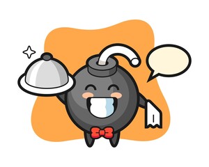 Character mascot of bomb as a waiters