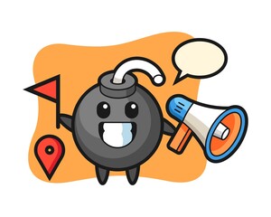 Character cartoon of bomb as a tour guide