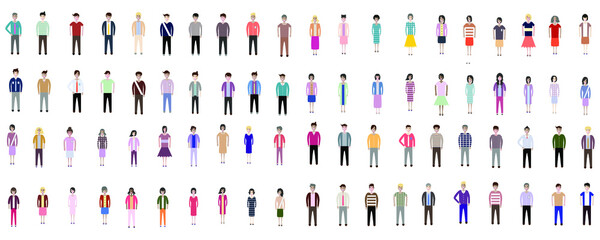 Fototapeta na wymiar Set of full body diverse business people. Flat icons design white isolated. Vector graphic illustration. Man and woman, Different nationalities characters 