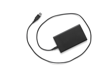 A Hard disk (HD) or Solid state disk (SSD),with an USB cable isolated on white background