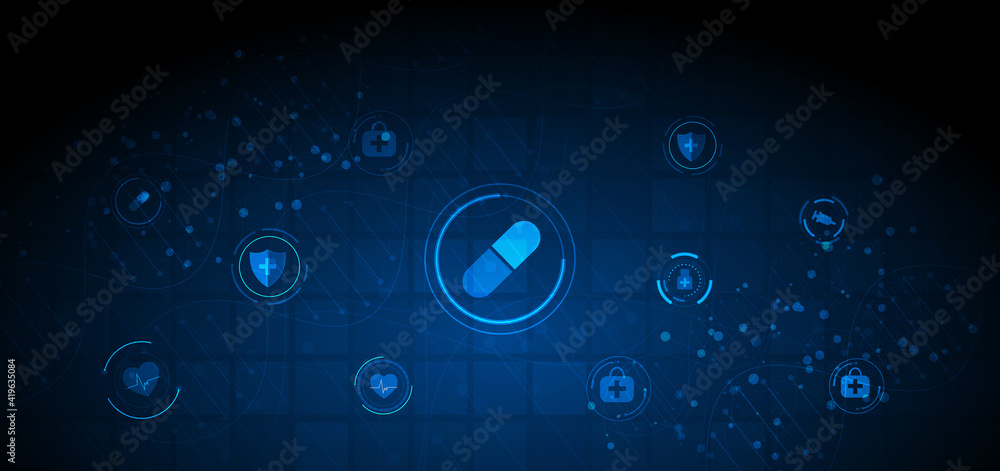 Aufkleber medical technology and science concept and health care icon pattern. abstract background connecting 