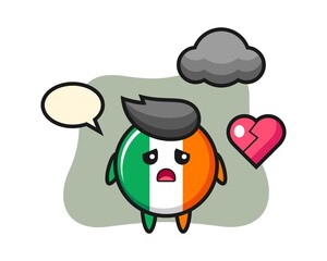 Ireland flag badge cartoon illustration is broken heart