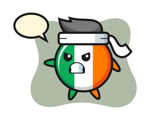 Ireland flag badge cartoon illustration as a karate fighter