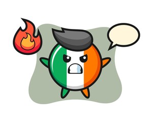 Ireland flag badge character cartoon with angry gesture