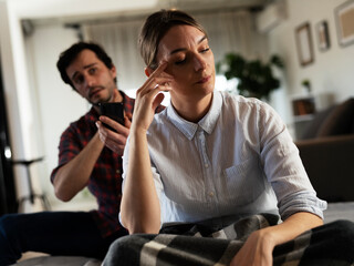 Boyfriend and girlfriend are arguing. Jealous boyfriend having an argument with his girlfriend.