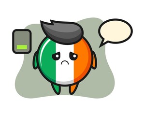 Ireland flag badge mascot character doing a tired gesture