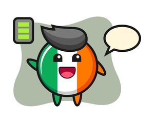 Ireland flag badge mascot character with energetic gesture