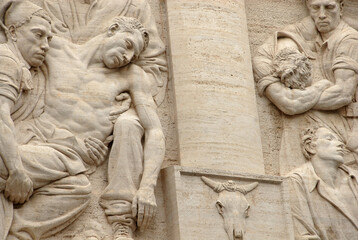 Fototapeta na wymiar Sculptural bas-reliefs in the new courtyard of Palazzo Bo where the University of Padua is located