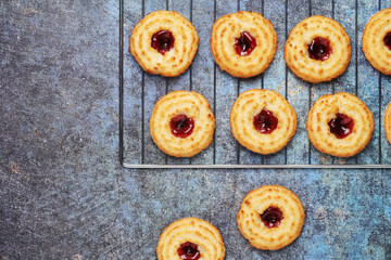 Freshly baked cookies with jam