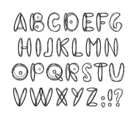 Hand drawn doodle font. English cartoon Abc alphabet.