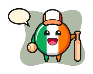Cartoon character of ireland flag badge as a baseball player
