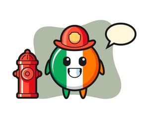 Mascot character of ireland flag badge as a firefighter