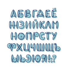 Hand drawn cyrillic doodle font. Russian cartoon Abc alphabet on white background