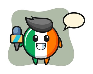 Character mascot of ireland flag badge as a news reporter