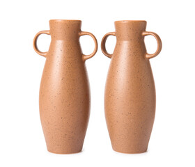 Ceramic amphorae on white background