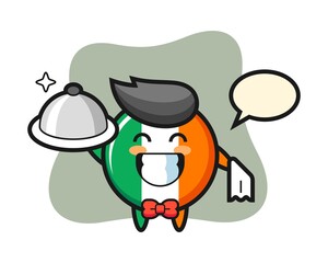 Character mascot of ireland flag badge as a waiters
