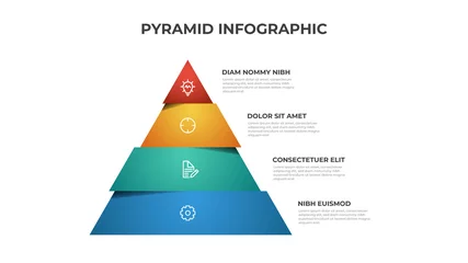 Foto op Canvas Colorful pyramid infographic template vector with 4 steps, list, levels diagram. Triangle segmented layout for presentation. © Ghani