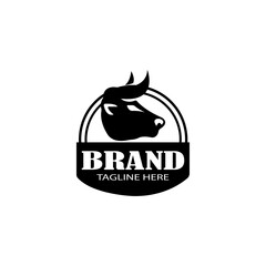 Bull Logo Design Vector. Circle Strong Bull Logo on a White Background.