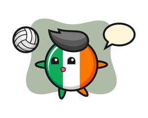 Character cartoon of ireland flag badge is playing volleyball