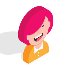 3d happy girl avatar. Character isometric portrait. Young lady vector illustration, eps 10 template