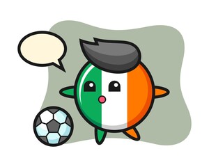 Illustration of ireland flag badge cartoon is playing soccer