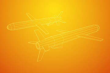 Fototapeta na wymiar Flying supersonic cruise missile. Wireframe low poly mesh vector illustration