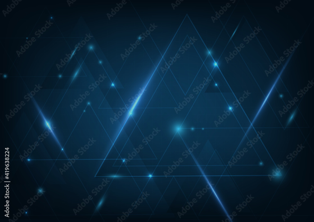 Aufkleber abstract technology dark blue triangles shape and lines background with lighting.