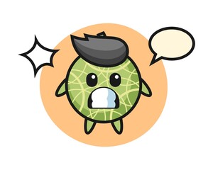 Melon character cartoon with shocked gesture
