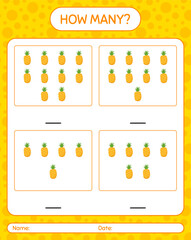 How many counting game with pineapple worksheet for preschool kids, kids activity sheet, printable worksheet