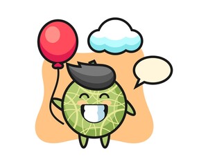 Melon mascot illustration is playing balloon