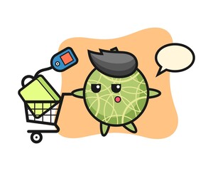 Melon illustration cartoon with a shopping cart