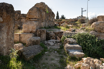 The ruins  of the outer part of the palace of King Herod - Herodion,in the Judean Desert, in Israel