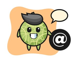 Cartoon illustration of melon standing beside the At symbol