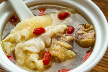 Chinese Food Nourishing Health Soup, Fish Maw Stewed Chicken Soup