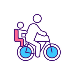 Fototapeta premium Safe family ride RGB color icon. Bicycle evening with children in park. Sport activity for parents and kids to improve health. Upgrading strength of bodies. Isolated vector illustration