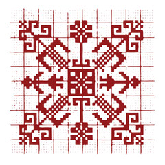 Ethnic Red Latvian Sign Ornament. Knitting Pattern Drawing