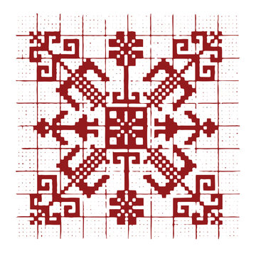 Ethnic Red Latvian Sign Ornament. Knitting Pattern Drawing
