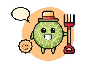 Mascot character of melon as a farmer