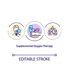 Supplemental oxygen therapy concept icon. Use of oxygen as medical treatment of corona virus. Pandemia idea thin line illustration. Vector isolated outline RGB color drawing. Editable stroke
