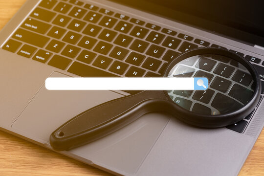 Search engine optimization and notebook browsing bar internet data information networking concept, searching technology digital connection computer network data business concept.