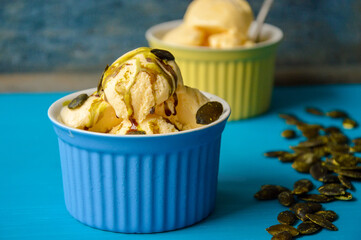 Vanilla ice-cream with original Austrian pumpkin seed oil