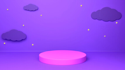 3D rendering pink podium and cloud on night background.