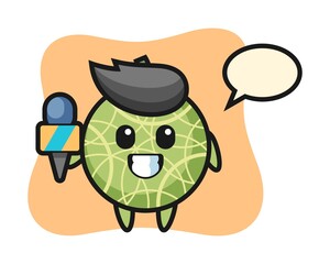 Character mascot of melon as a news reporter