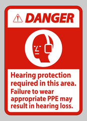 Danger Sign Hearing Protection Required In This Area, Failure To Wear Appropriate PPE May Result In Hearing Loss