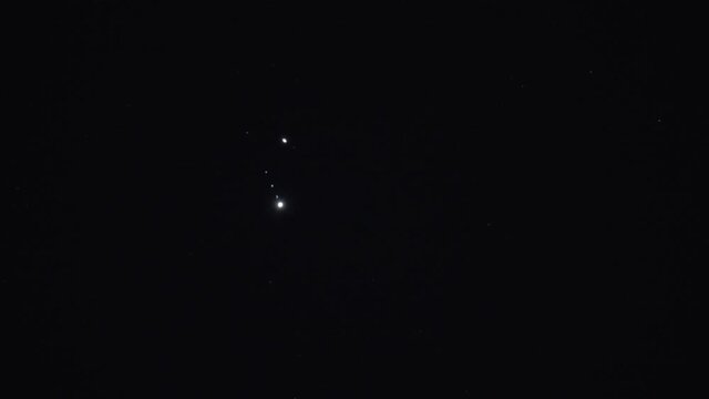 Jupiter and its moons travel across the sky together, The Great Conjunction, December 2020