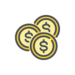 Dollar coins color line icon. Couple coins vector outline colorful sign.