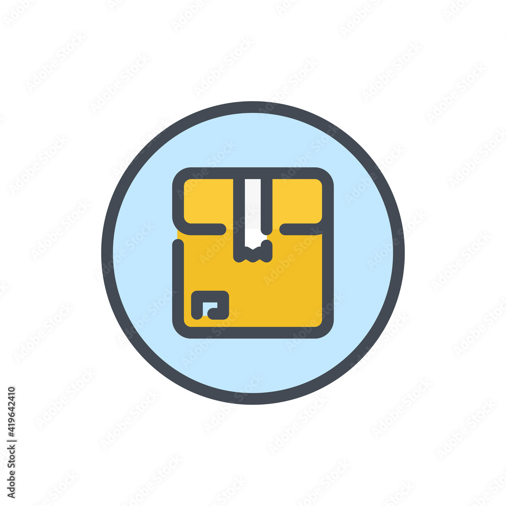 Aufkleber delivery package color line icon. cardboard box in circle vector outline colorful sign.